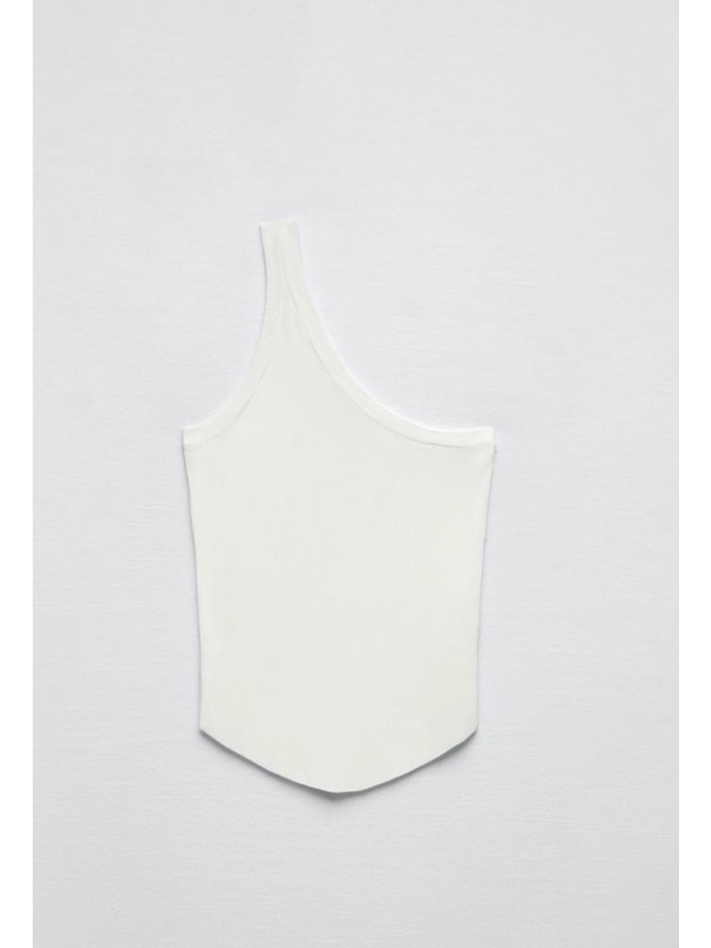 Asymmetric One-Shoulder Ribbed Tank Top - White